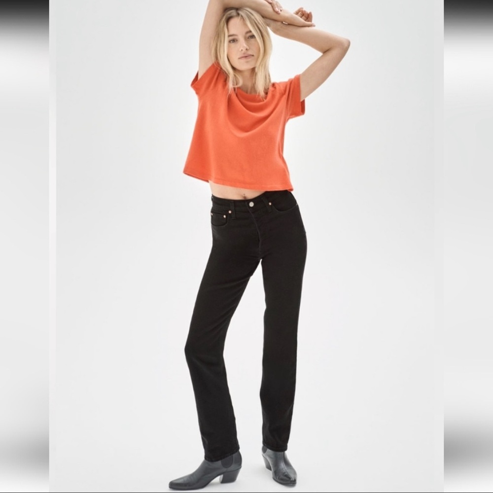 Denim Forum Arlo High Rise Straight Black Jeans 30L